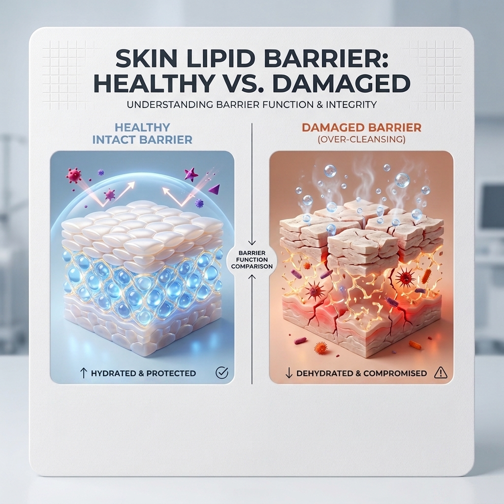 Simple skincare routine skin lipid barrier comparison: healthy vs damaged barrier