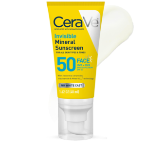 CeraVe Invisible Mineral Sunscreen SPF 50 physical face sunscreen for sensitive skin